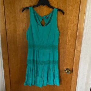 Teal Sleeveless Dress with Lace Detail